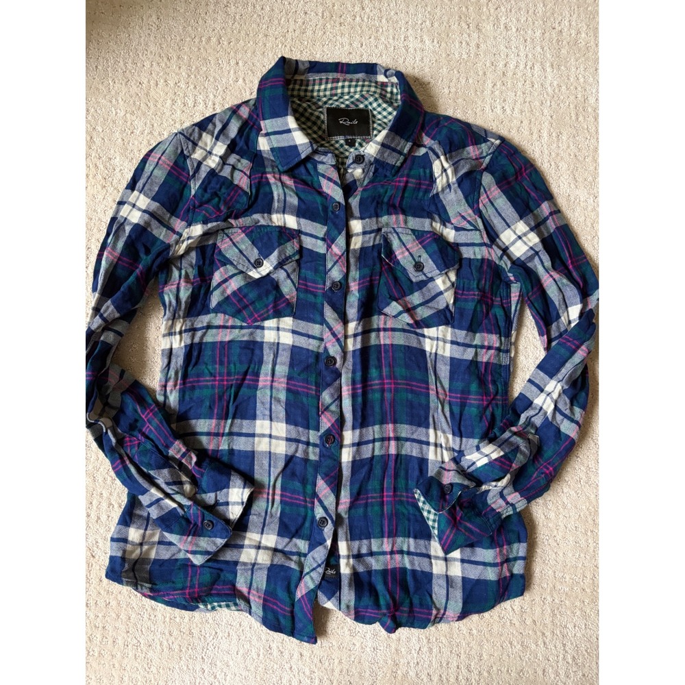 Rails Plaid Button Down S Blue Hunter Rayon Tencel Cabincore Heritage Casual